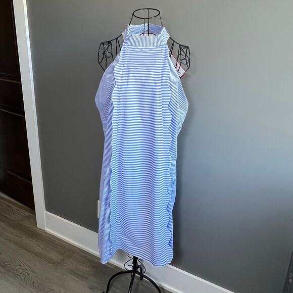 NWT CK Bradley Blue and White Striped Ruffle Halter Dress  Size xL - Picture 1 of 9